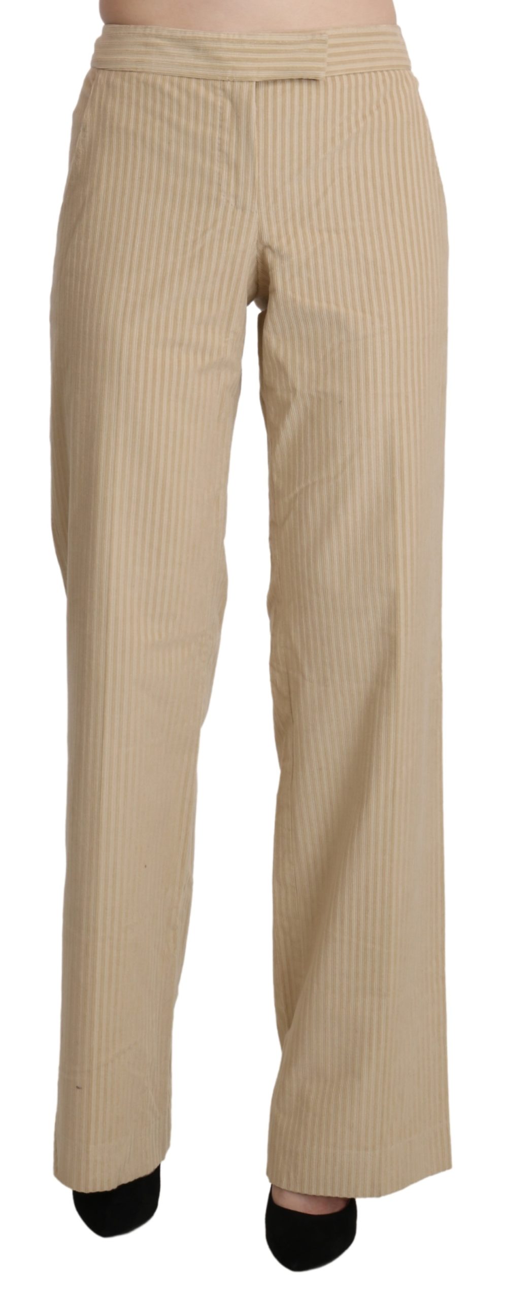 Beige High Waist Flared Wide Leg Trouser Pants - IT44|L