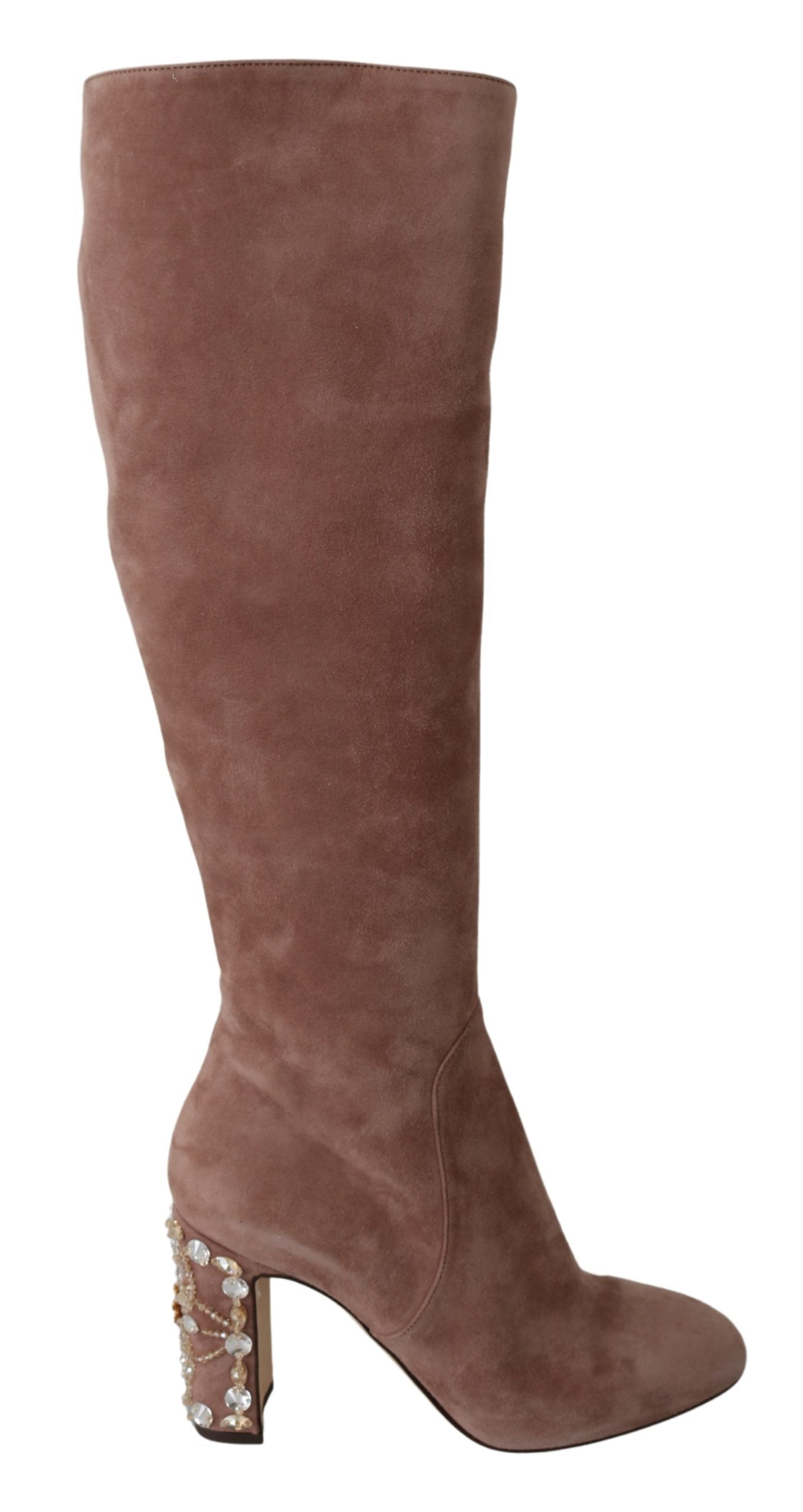 Dolce & Gabbana Women's Suede Leather Crystal Boots Beige LA6697 - EU39/US8.5