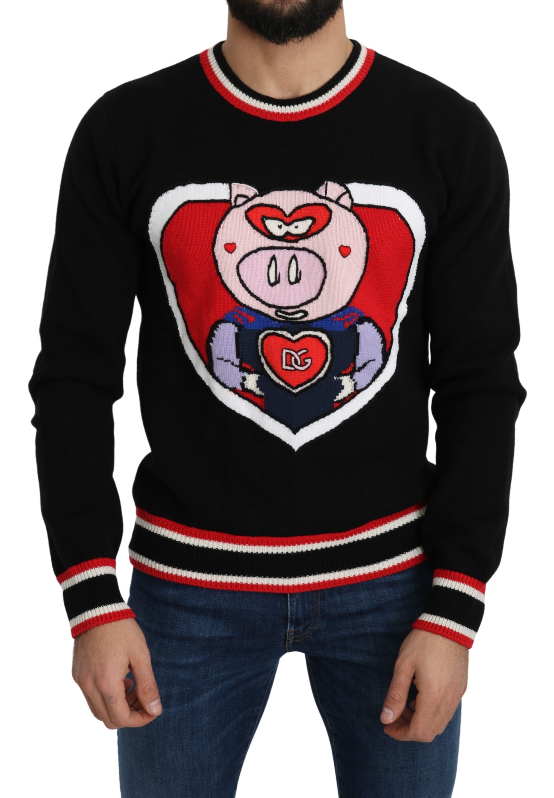Dolce & Gabbana Men's Cashmere Pig of the Year Pullover Black TSH5092 - IT46 | S