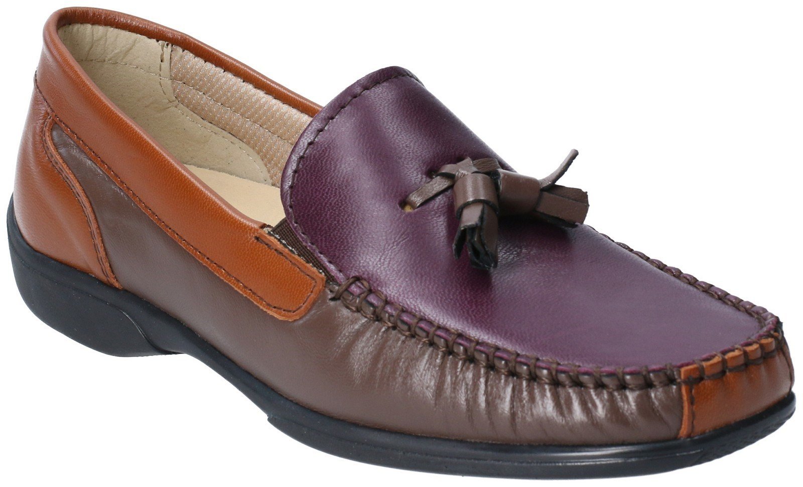 Cotswold Men's Biddlestone Slip On Loafer Shoe Various Colours 20285 - Chestnut/Purple 4