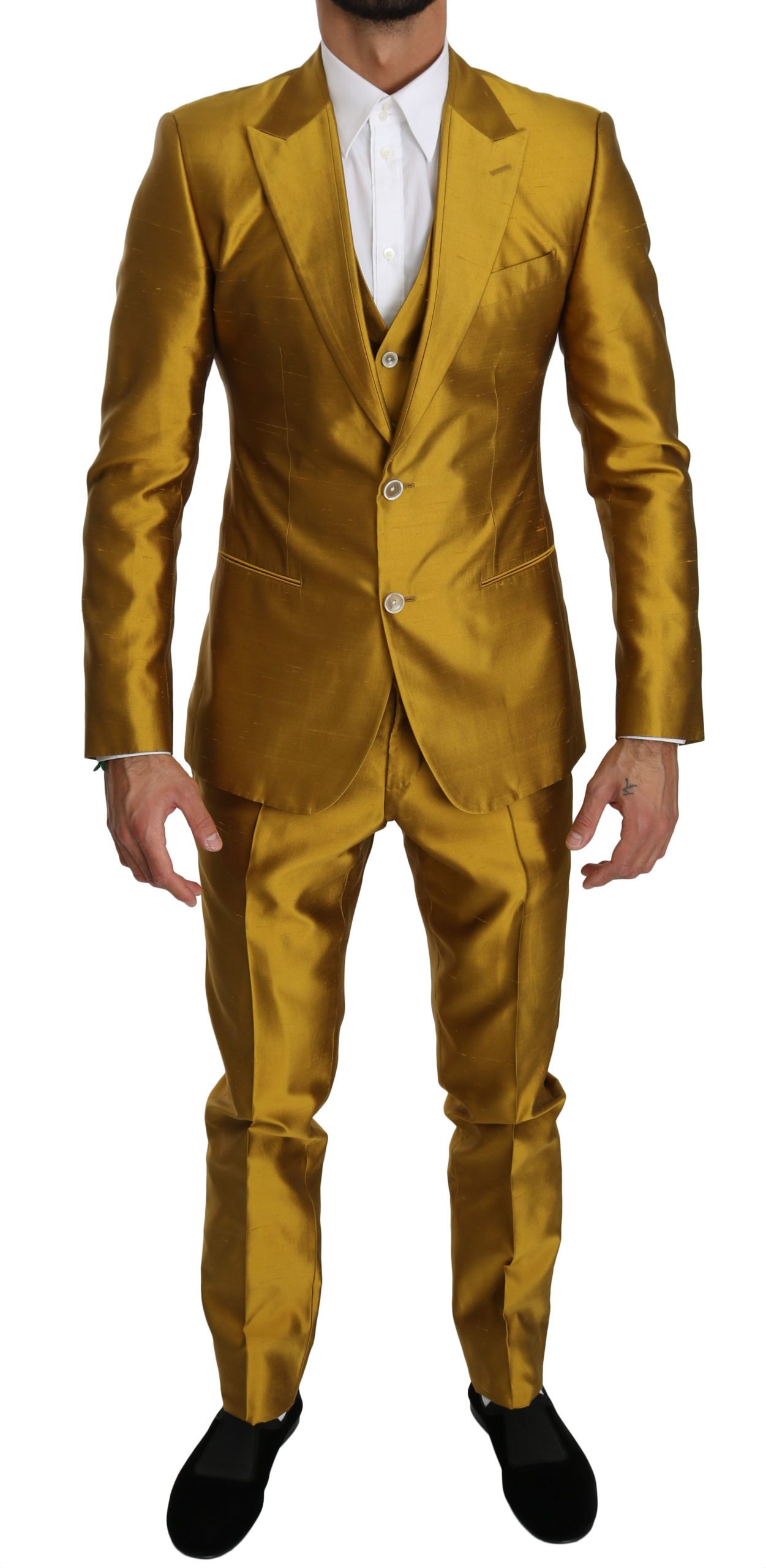 Dolce & Gabbana Men's Silk Slim Fit 3 Piece SICILIA Suit Gold KOS1552 - IT50 | L