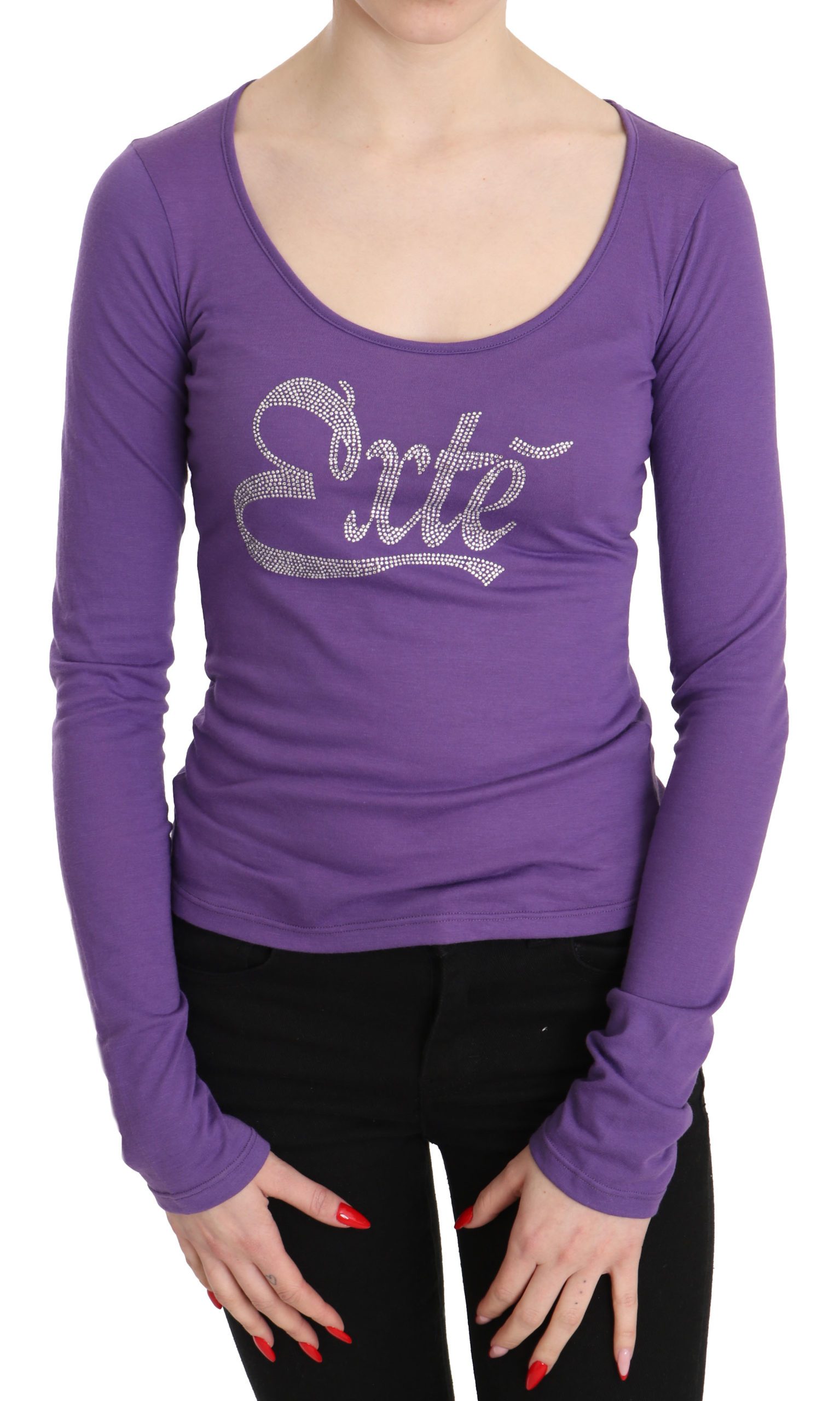 Exte Women's Exte Crystal Embellished Long Sleeve Top Purple TSH3413 - IT40|S