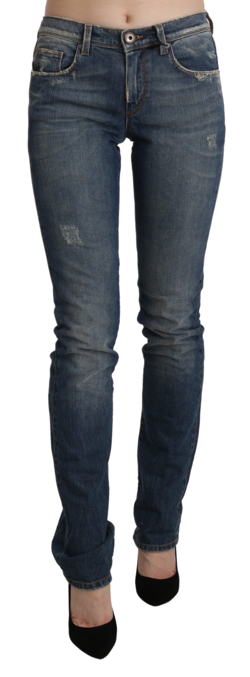 Blue Washed Mid Waist Skinny Denim Jeans - W26