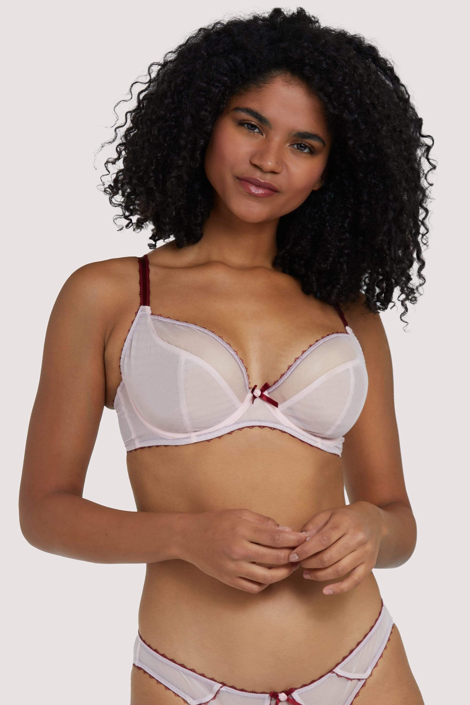 Deja Day Grace Dusty Pink and Wine Plunge Net Bra 30D
