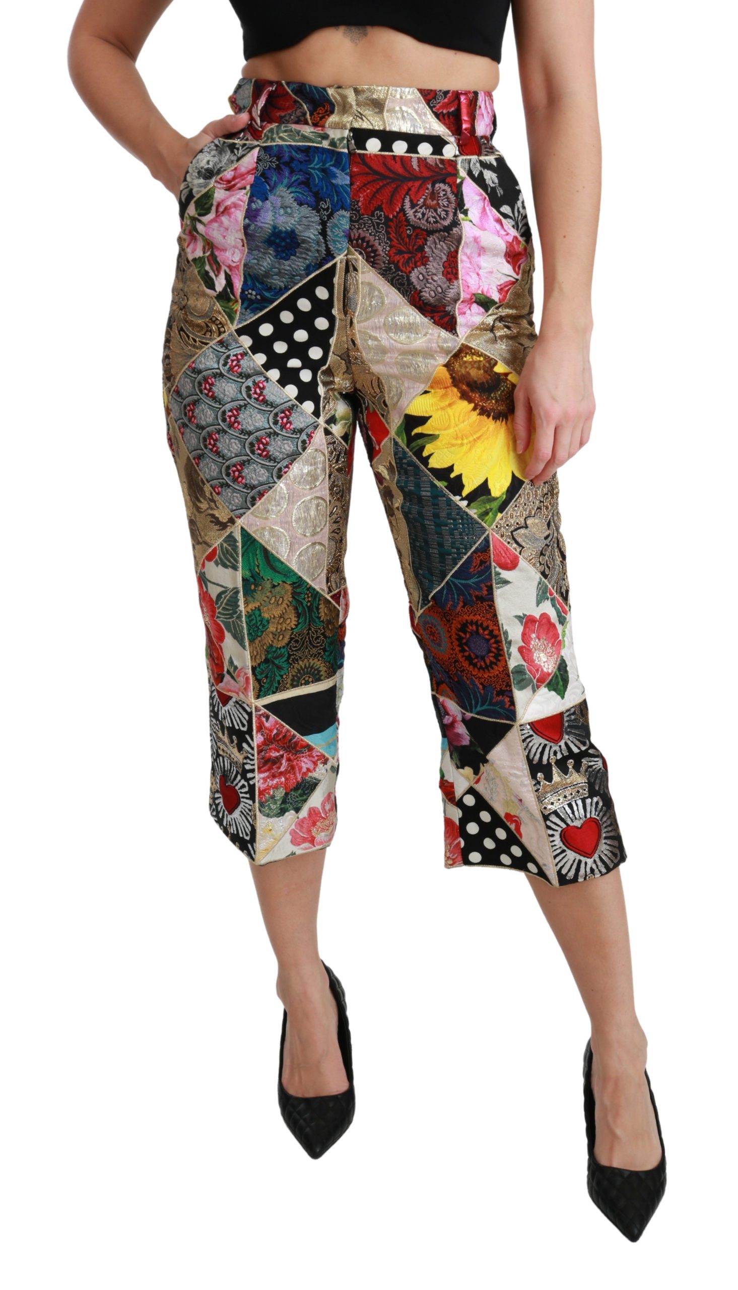 Dolce & Gabbana Women's Print High Waist Cropped Trouser Multicolor PAN70937 - IT40|S