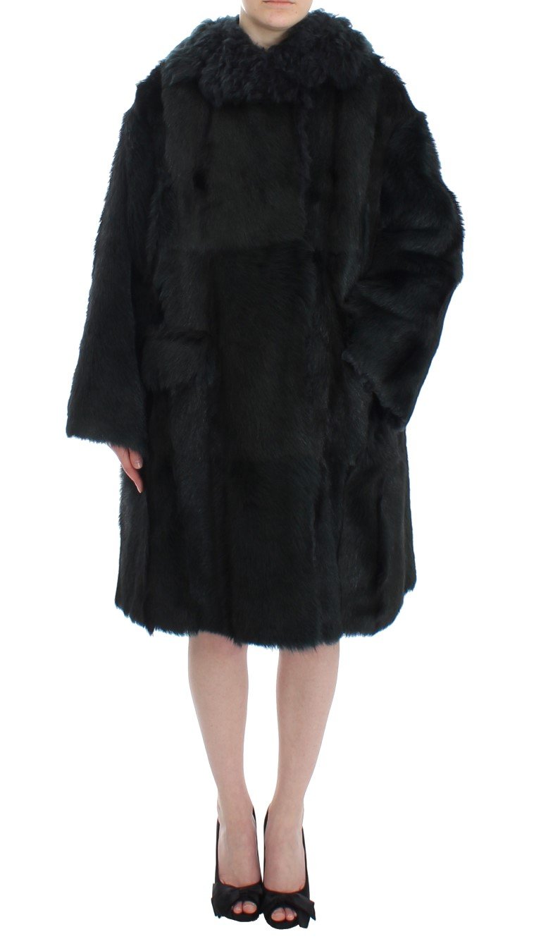 Black Goat Fur Shearling Long Jacket Coat - IT40|S