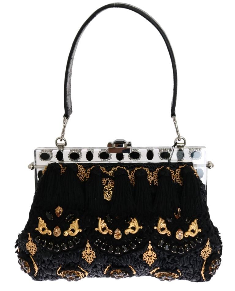 Dolce & Gabbana Women's Tassel Baroque Crystal Clutch Bag Black VAS1287