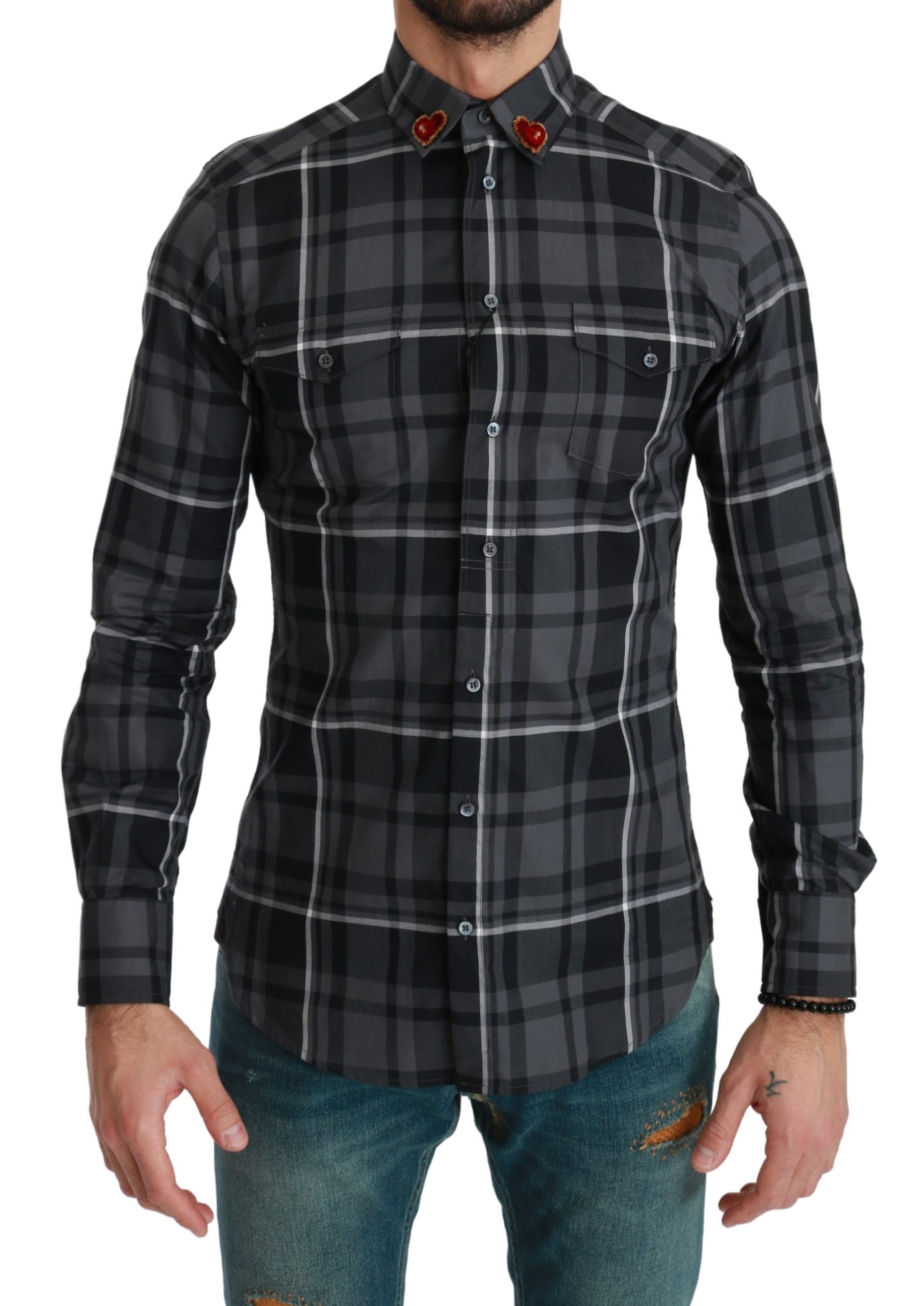 Dolce & Gabbana Men's Plaid Casual MARTINI Shirt Gray TSH4624 - IT37 | XS