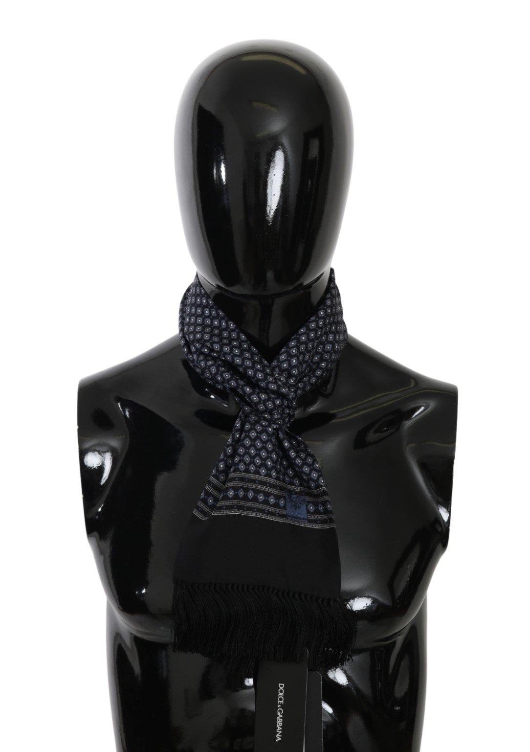Dolce & Gabbana Men's Baroque Fringe Wrap Silk Scarf Blue MS5523
