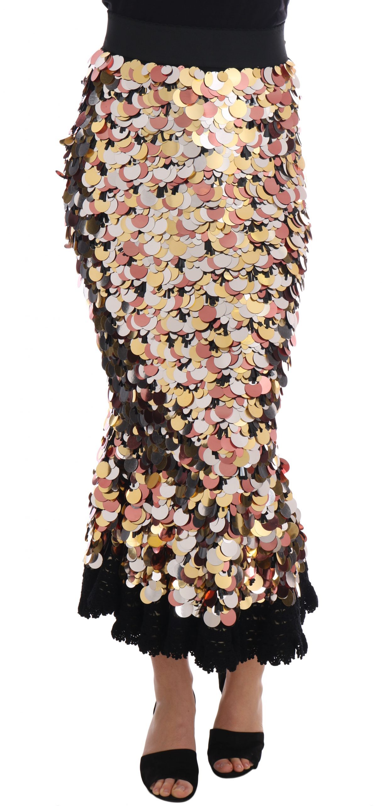 Dolce & Gabbana Women's Sequined Peplum High Waist Skirt Black SKI1130 - IT38|XS