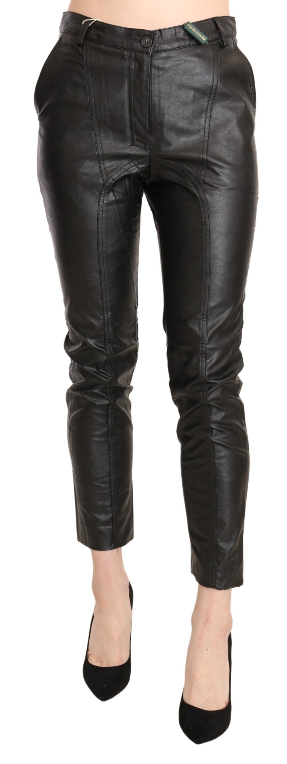 BENCIVENGA Women's Leather High Waist Skinny Trousers Black PAN71371-44 - IT44|L