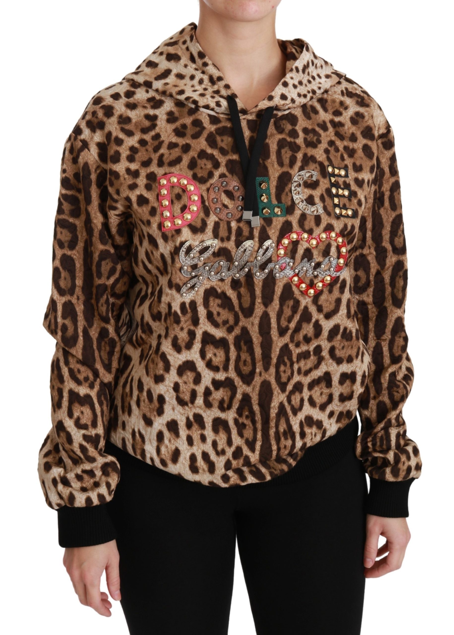 Dolce & Gabbana Women's Hooded Studded Ayers Leopard Sweater Brown TSH4420 - IT36 | S