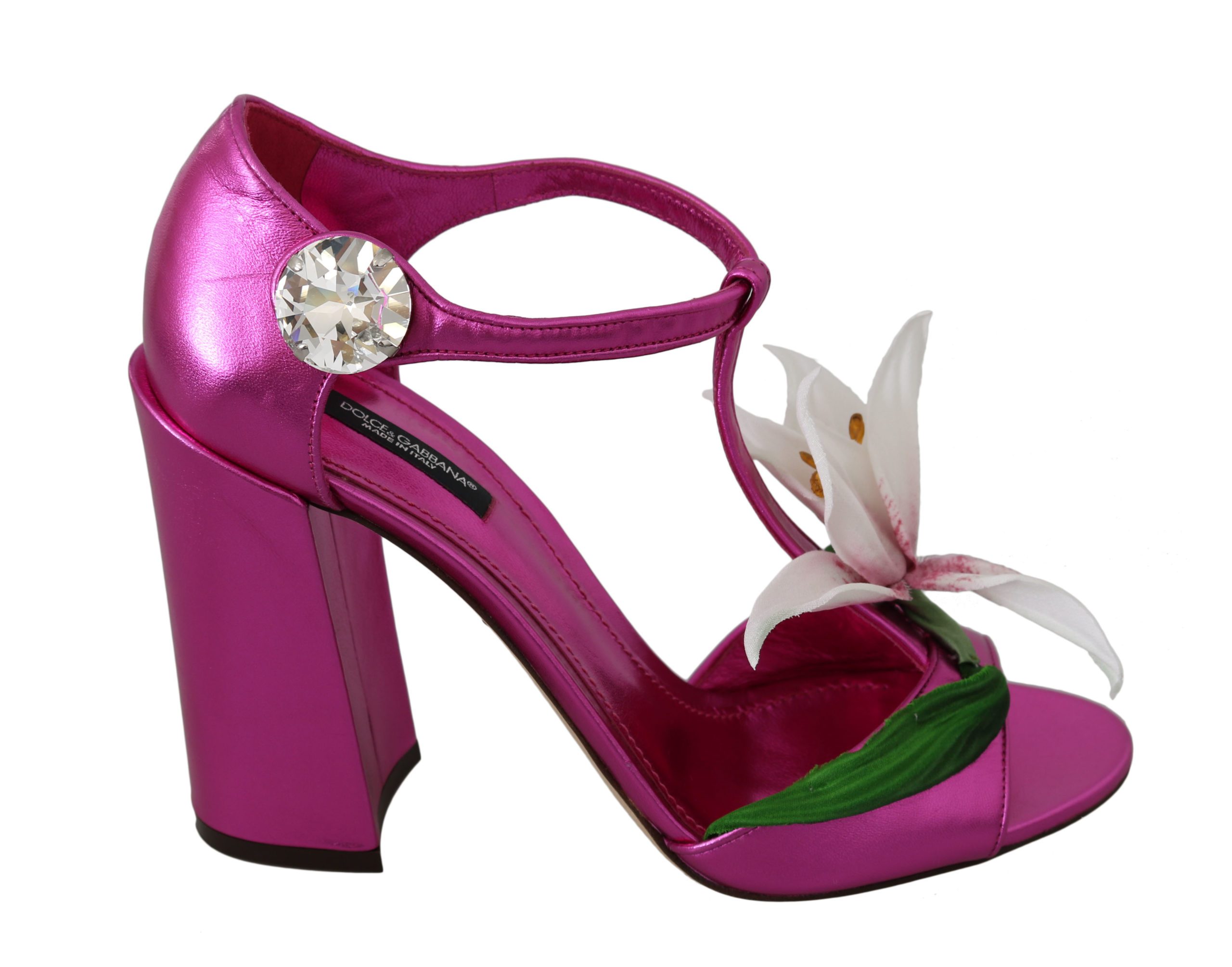 Dolce & Gabbana Women's Leather Floral Crystal Sandals Pink LA7446 - EU40/US9.5