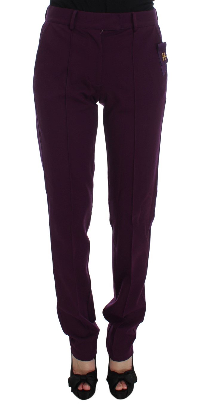 Cavalli Women's Viscose Blend Slim Fit Dress Trouser Purple MOM10002 - IT46|XL