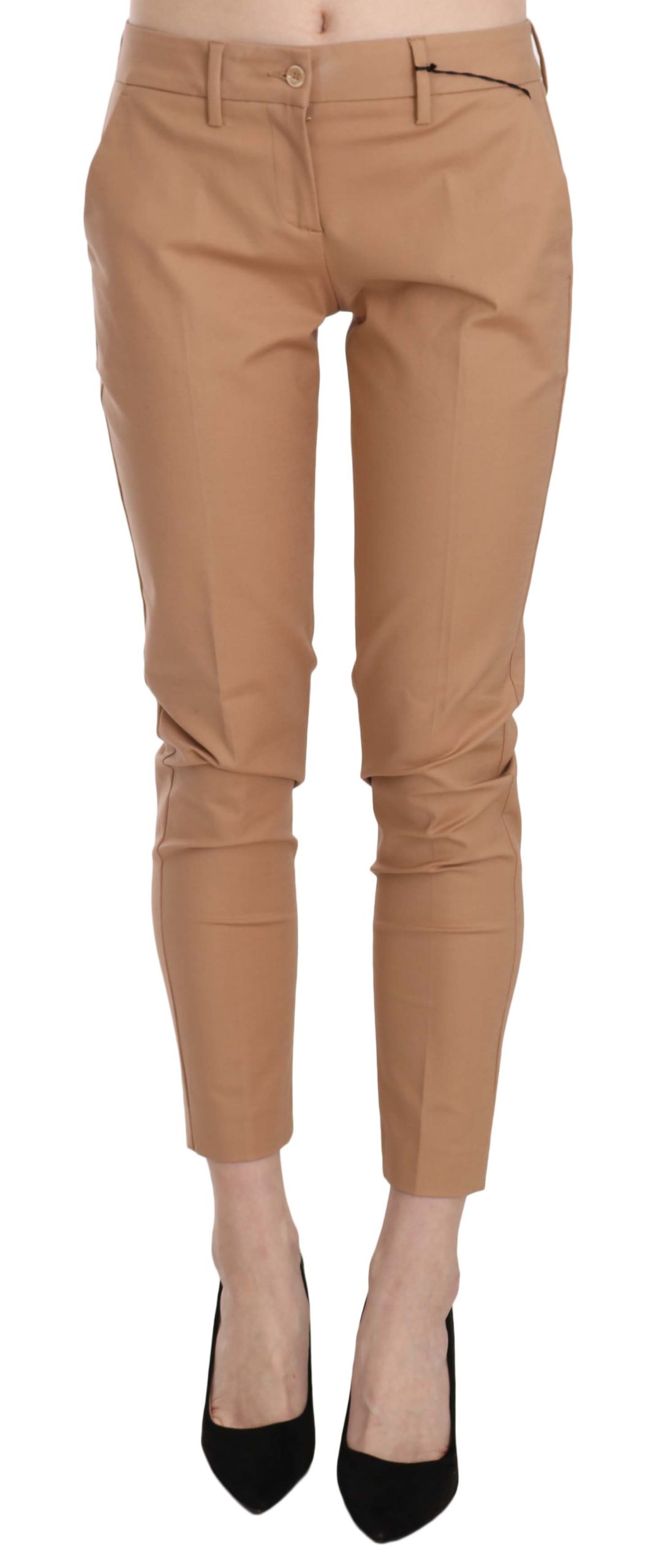 Just Cavalli Women's Mid Waist Cotton Skinny Trouser Beige PAN70357 - IT40|S