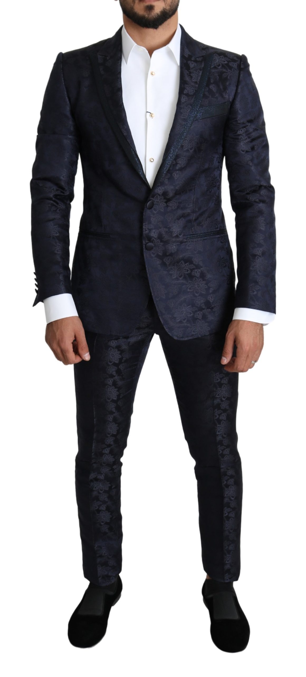 Blue Floral Jacquard 2 Piece MARTINI Silk Suit - IT46 | S