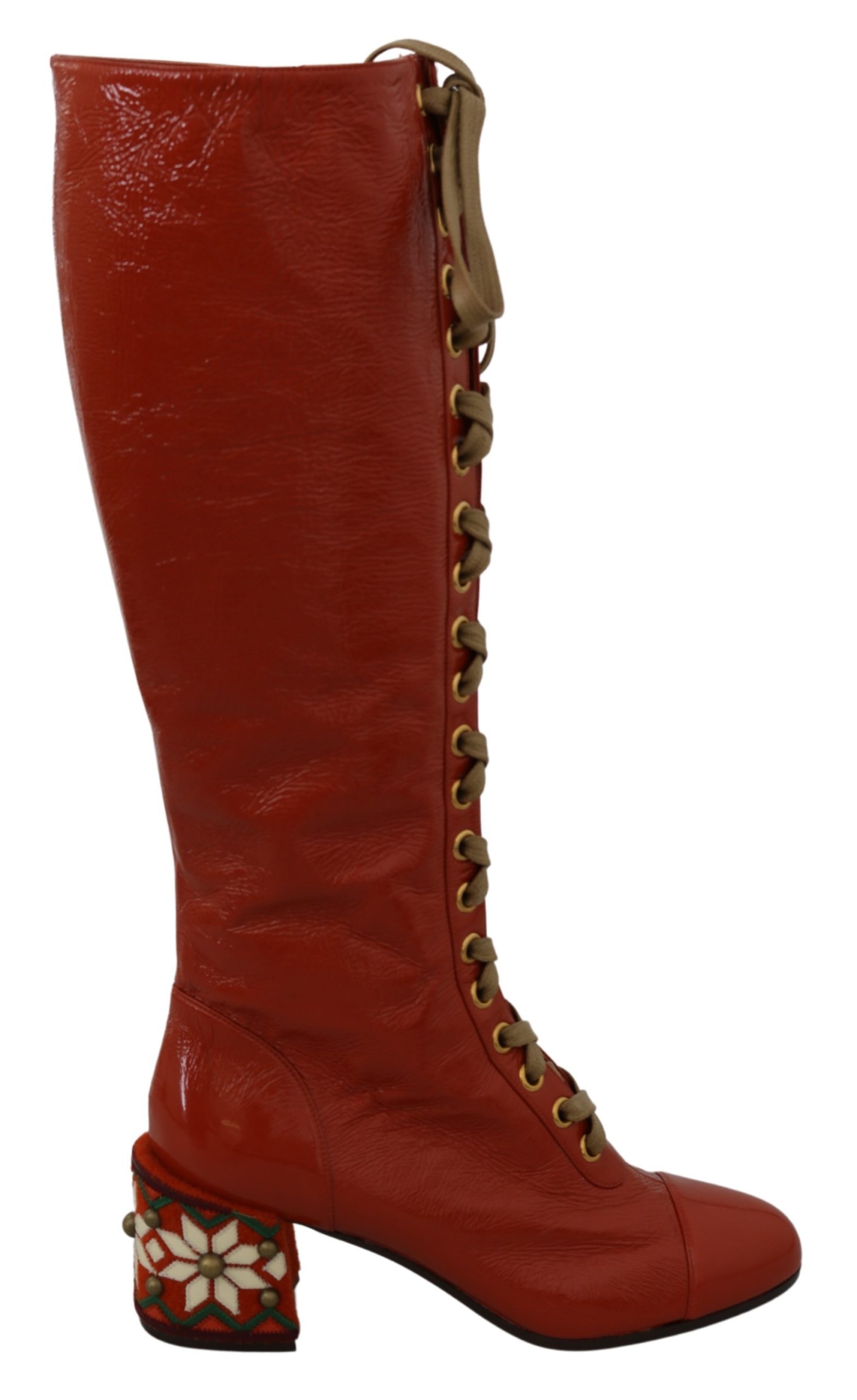 Red Leather Knee High Women Boots - EU39/US8.5