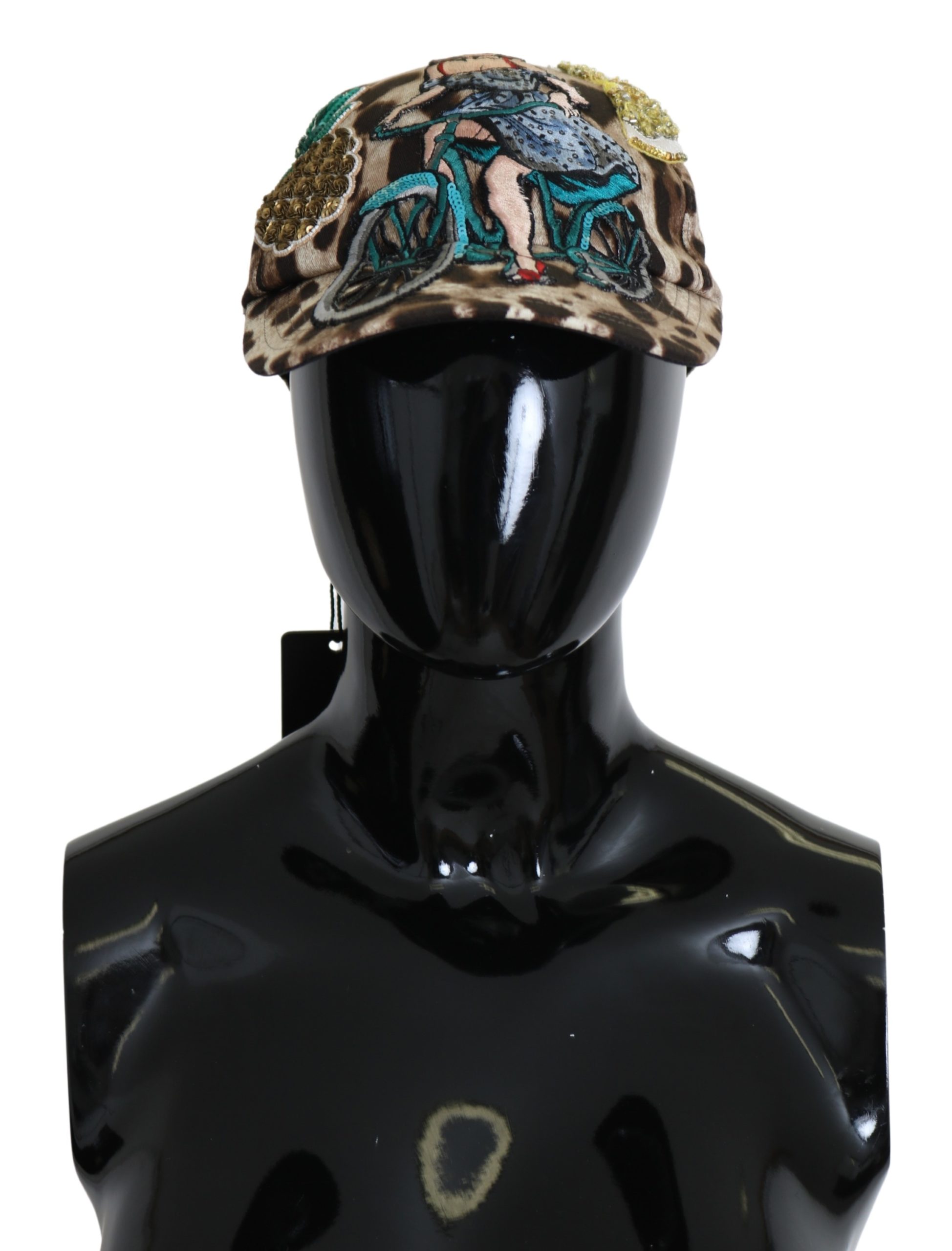 Brown Leopard Pattern Sequin Design Cap - 58 cm|M