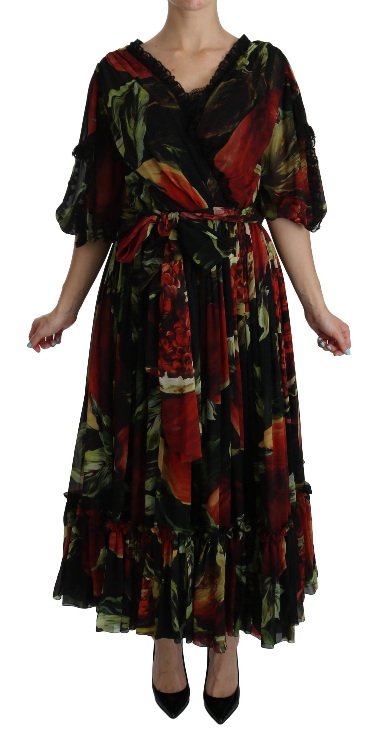 Dolce & Gabbana Women's Floral Roses Pleated Maxi Silk Black DR2106 - IT40|S