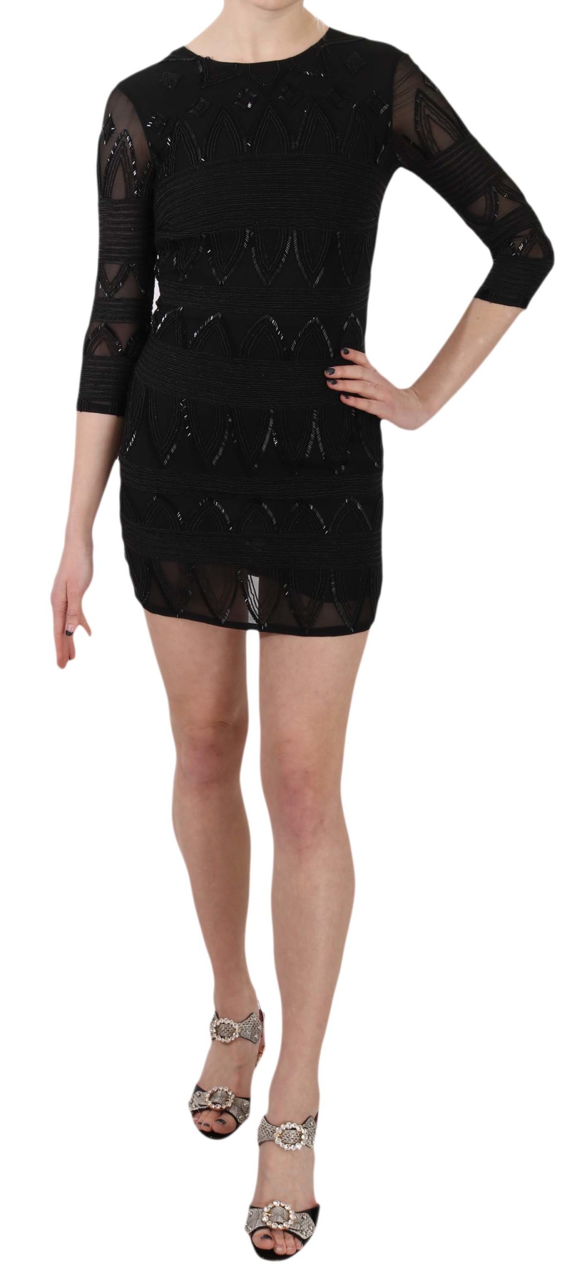 John Richmond Women's Silk Sequined Mini Shift Gown Dress Black DR1671 - IT40|S