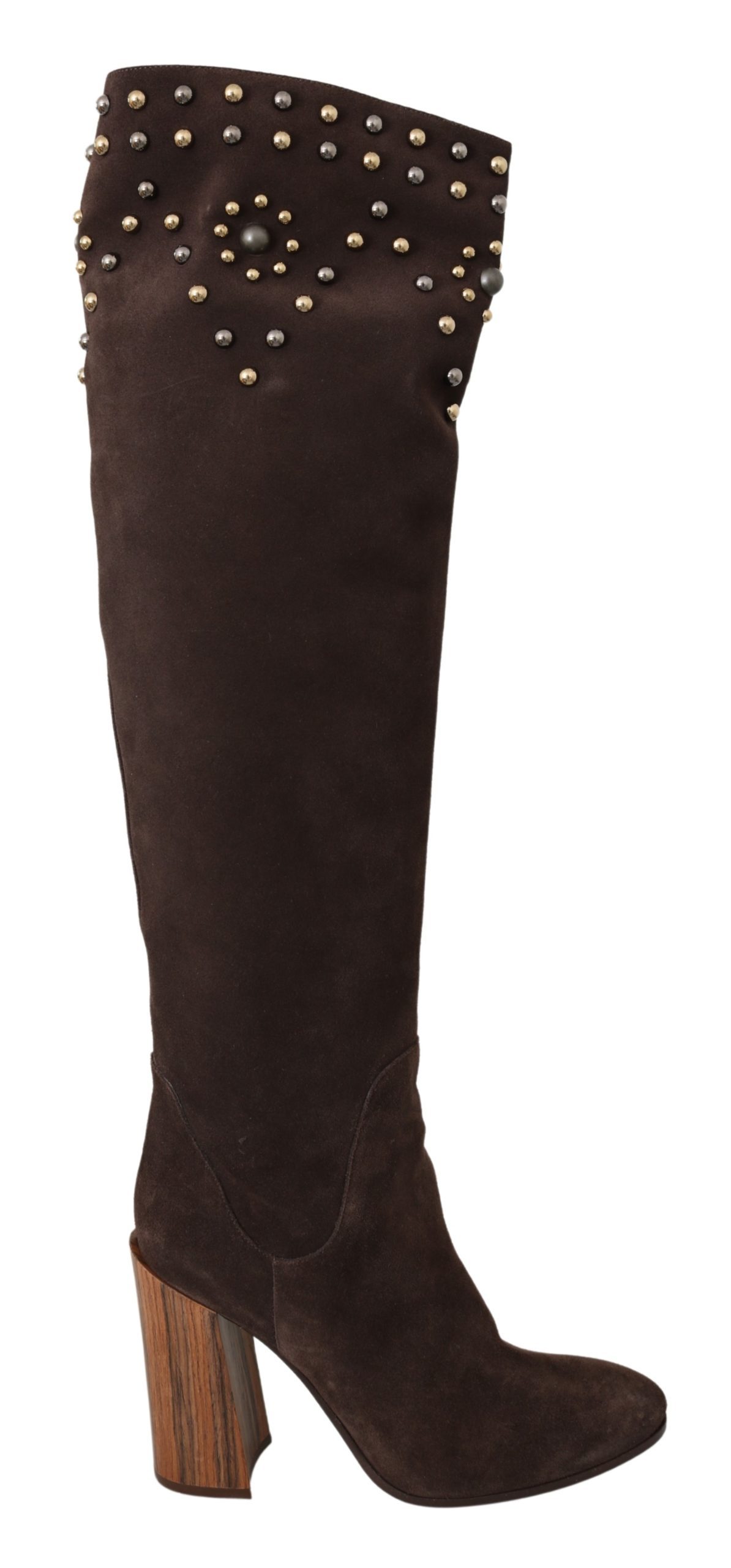 Dolce & Gabbana Women'sSuede Studded Knee High Boot Brown LA7086 - EU39/US8.5