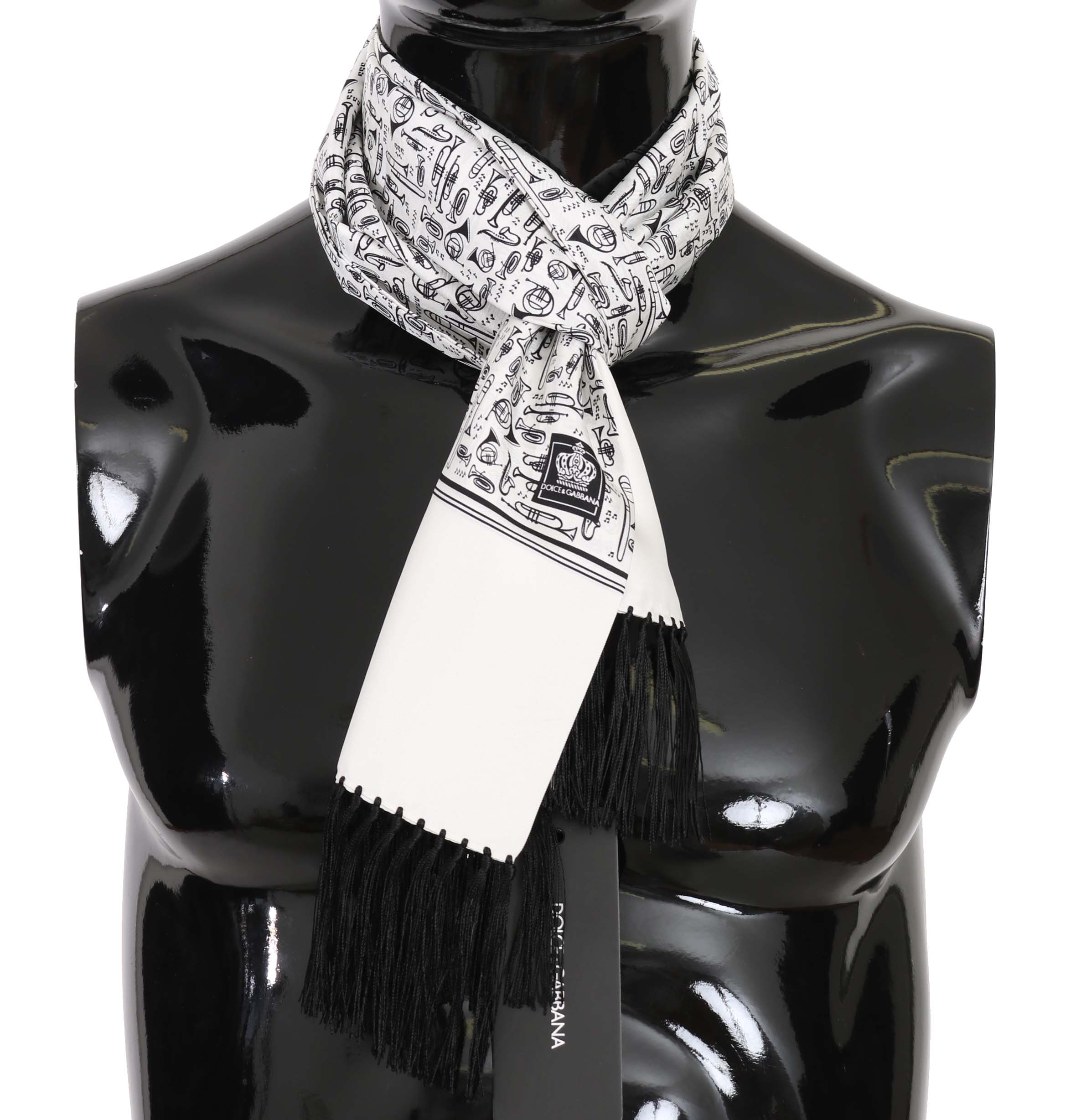 Dolce & Gabbana Men's Musical Instrument Print Silk Scarf White MS5118