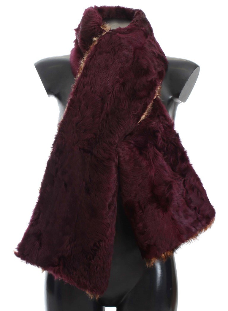 Dolce & Gabbana Women's Lamb Fur Leopard Print Scarf Purple MS822