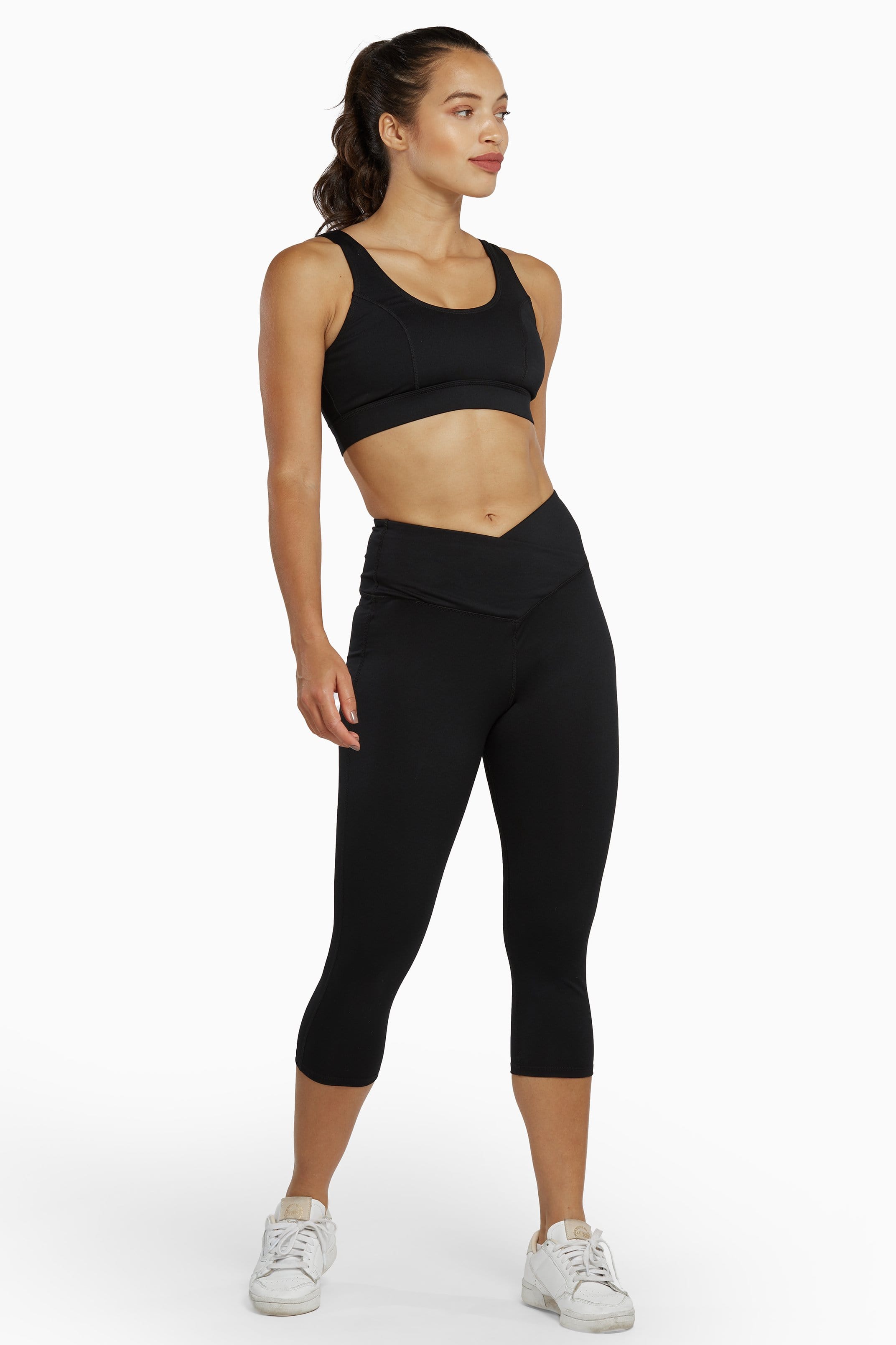 Wolf & Whistle Black Cropped Leggings with Crossover Waistband UK 10 / US 6