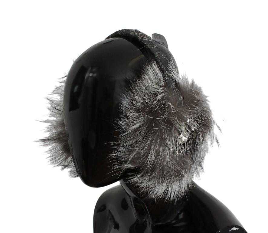Dolce & Gabbana Women's Fox Fur Crystal Ear Muffs Gray SIG31612