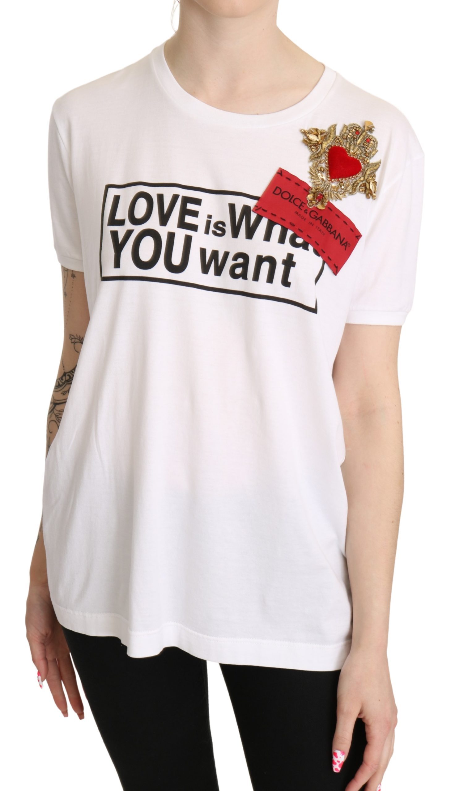 Dolce & Gabbana Women's Heart Cotton Casual Top White TSH5267 - IT40|S