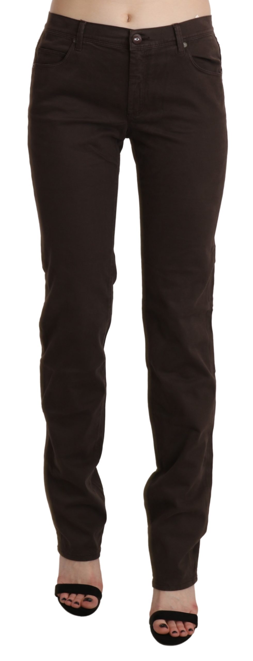 Brown Mid Waist Skinny Slim Trouser Cotton Jeans - W32