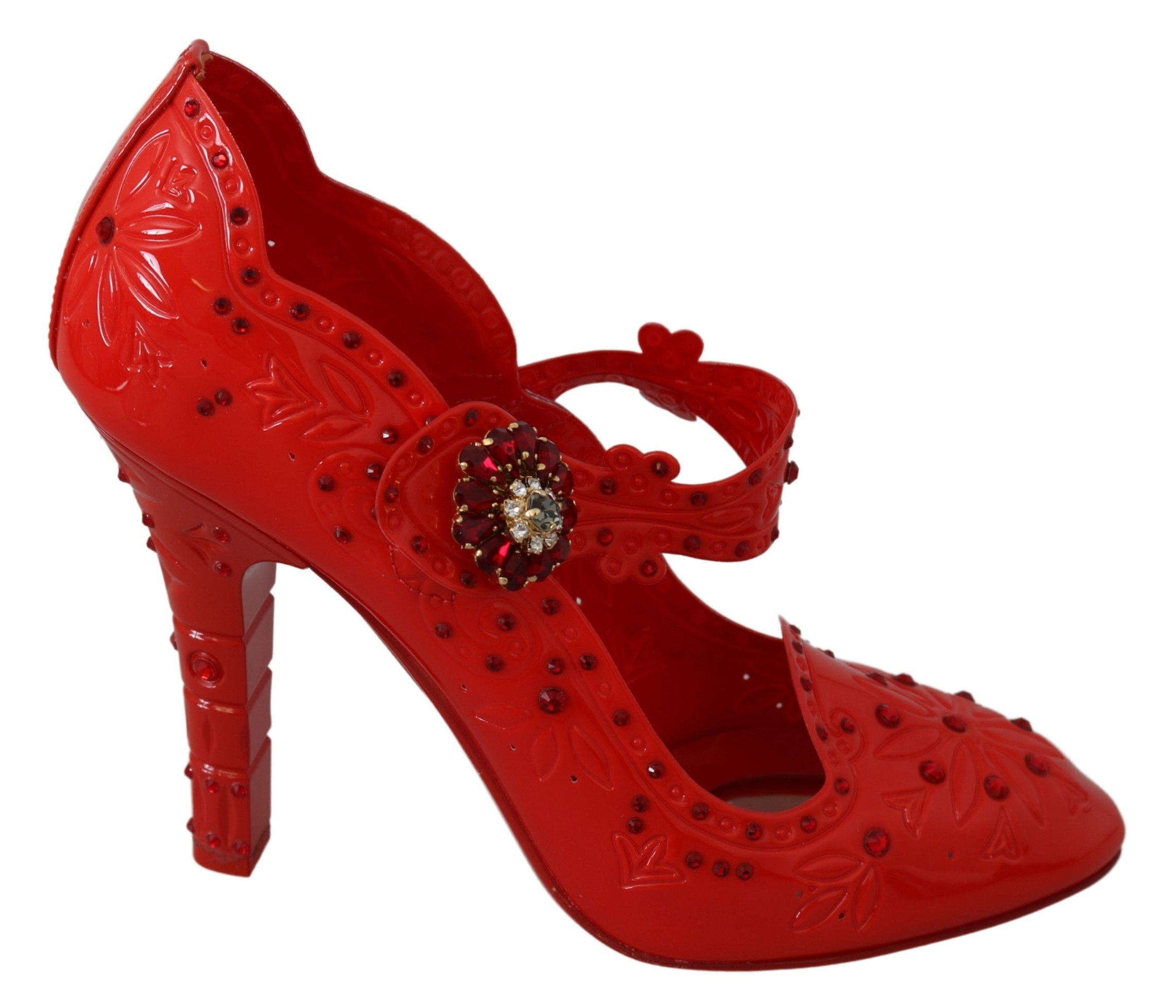 Dolce & Gabbana Women's Floral Crystal CINDERELLA Pumps Red LA7289 - EU40/US9.5