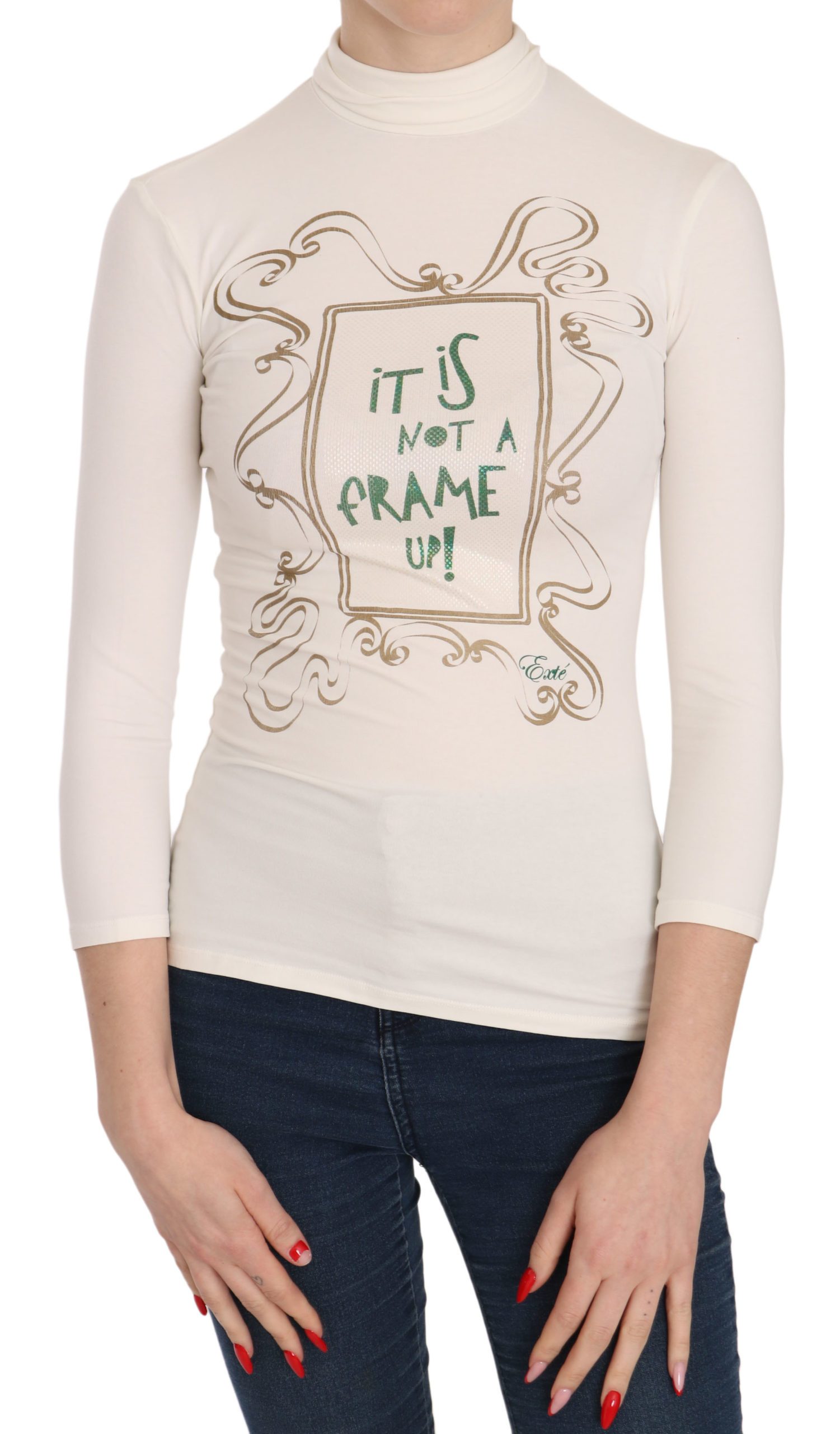 Exte Women's Neck Print Top White TSH3717 - IT38|XS